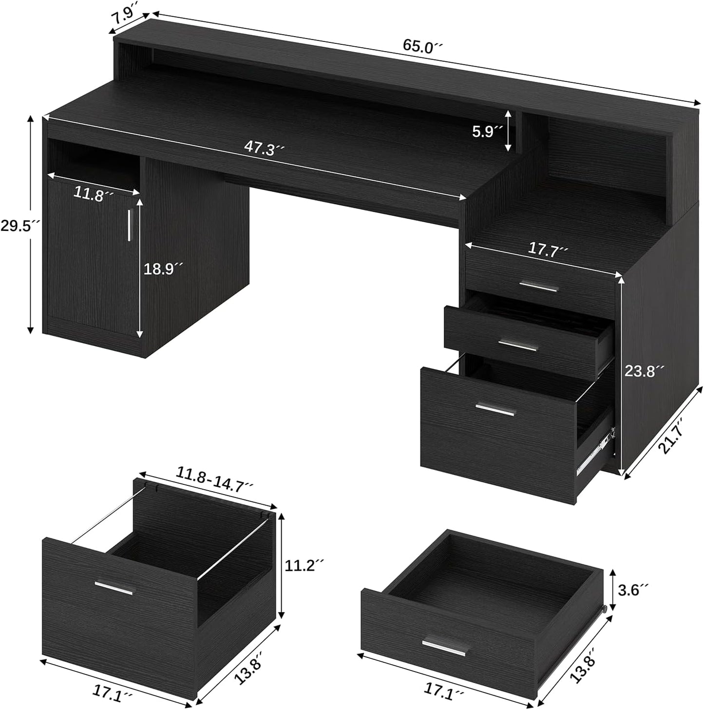 Computer Desk with 3 Drawer & Storage Shelves