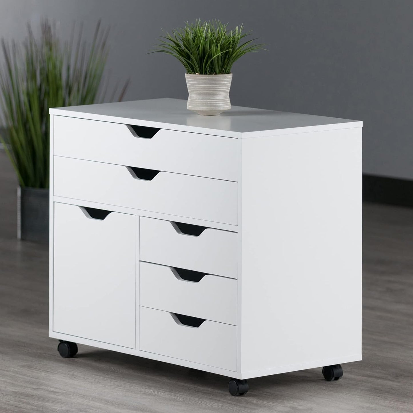 Halifax Storage Mobile Cabinets, 1 Door, 3 Drawers, 2 Wide Drawers, for Home Office, White
