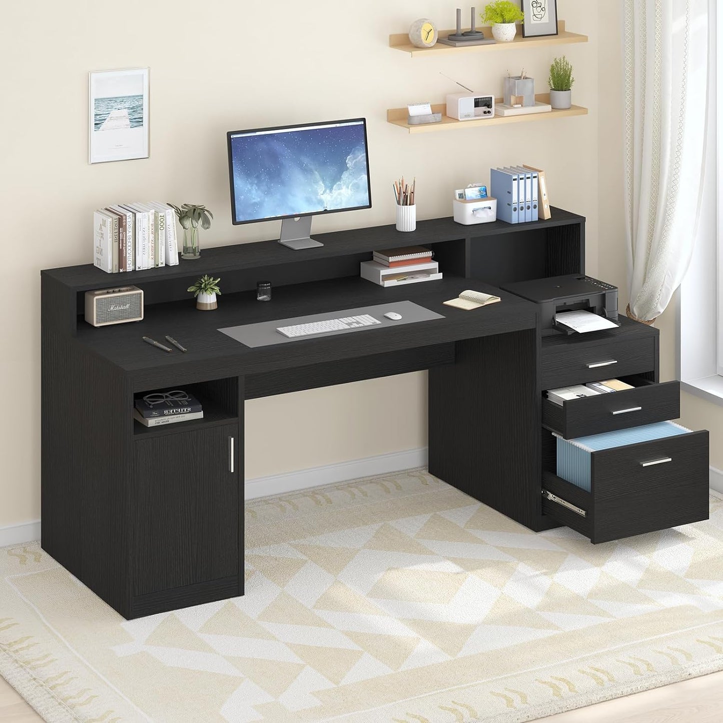 Computer Desk with 3 Drawer & Storage Shelves