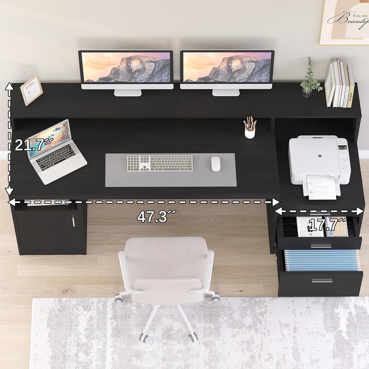 Computer Desk with 3 Drawer & Storage Shelves