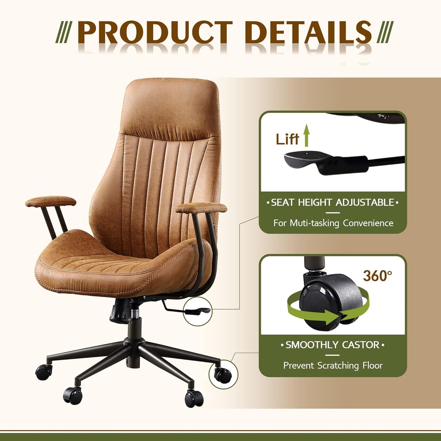 High Back Office Chair,Modern Swivel Office Chair,Brown