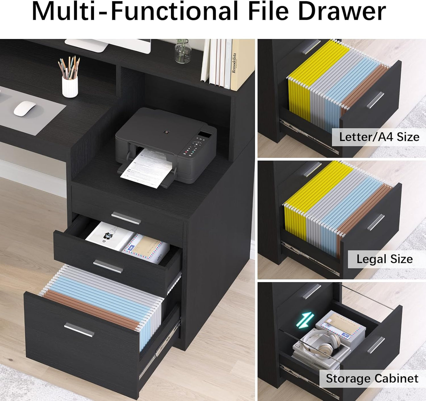 Computer Desk with 3 Drawer & Storage Shelves