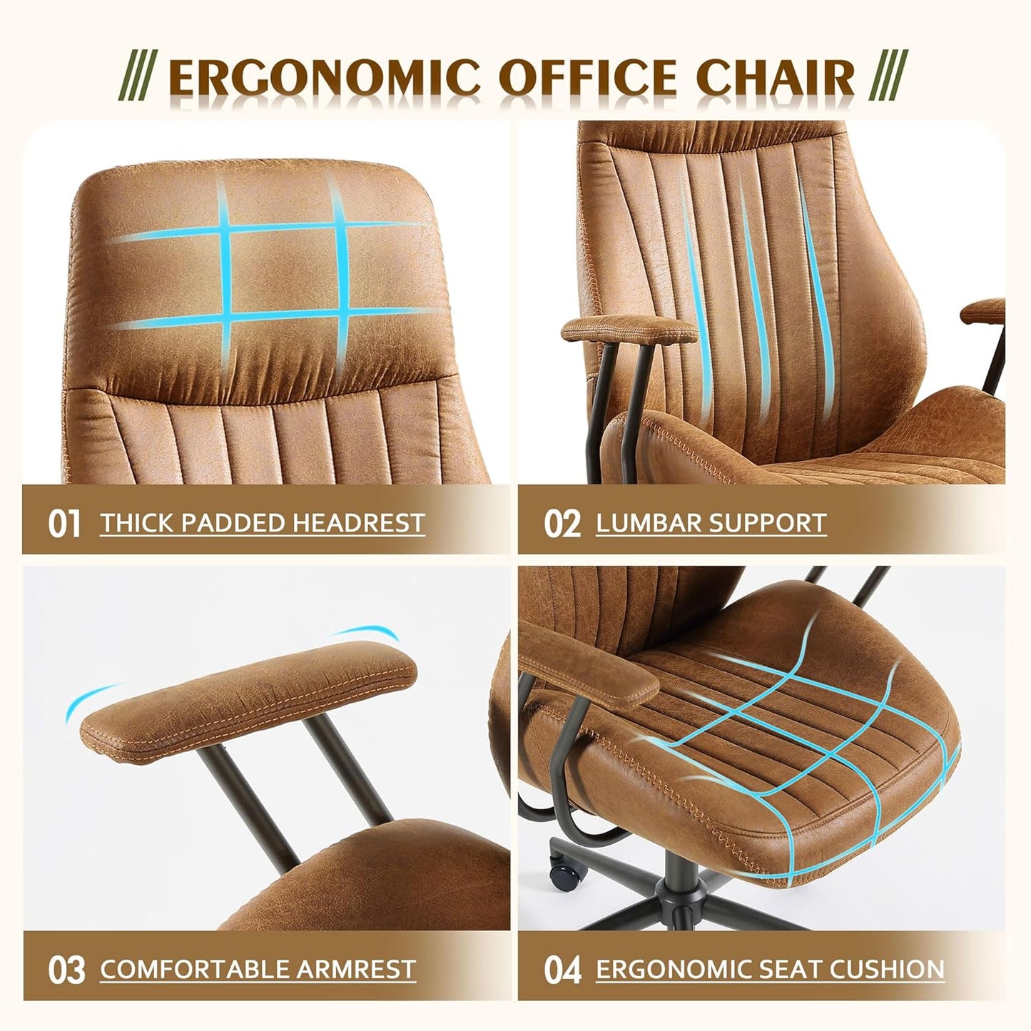 High Back Office Chair,Modern Swivel Office Chair,Brown