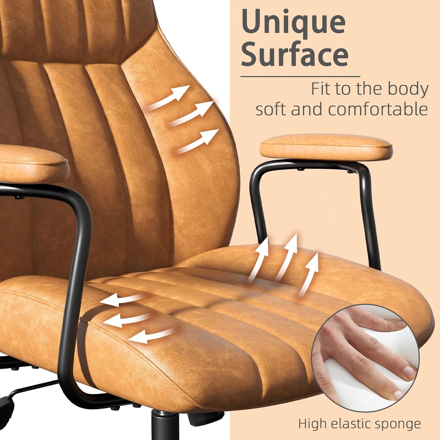 Brown Leather Office Desk Chair with Wheels and Arms