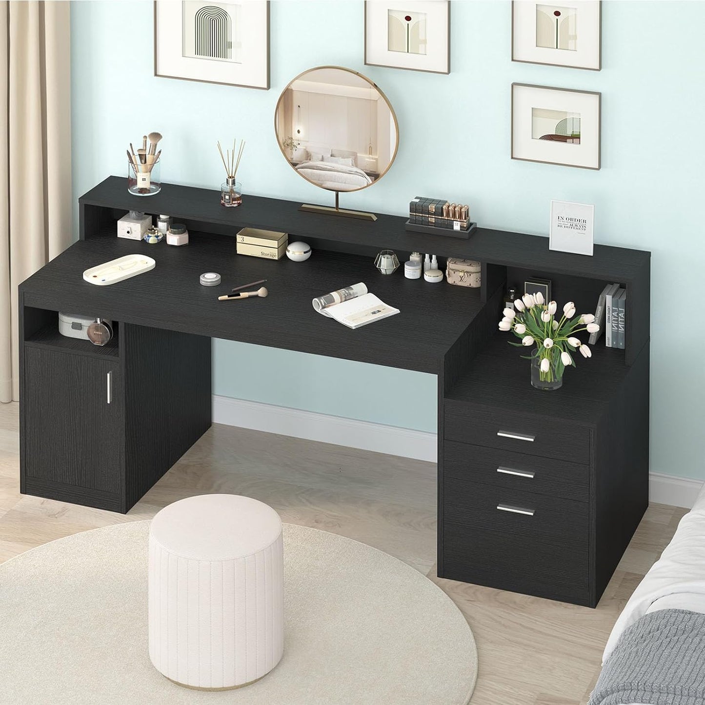 Computer Desk with 3 Drawer & Storage Shelves