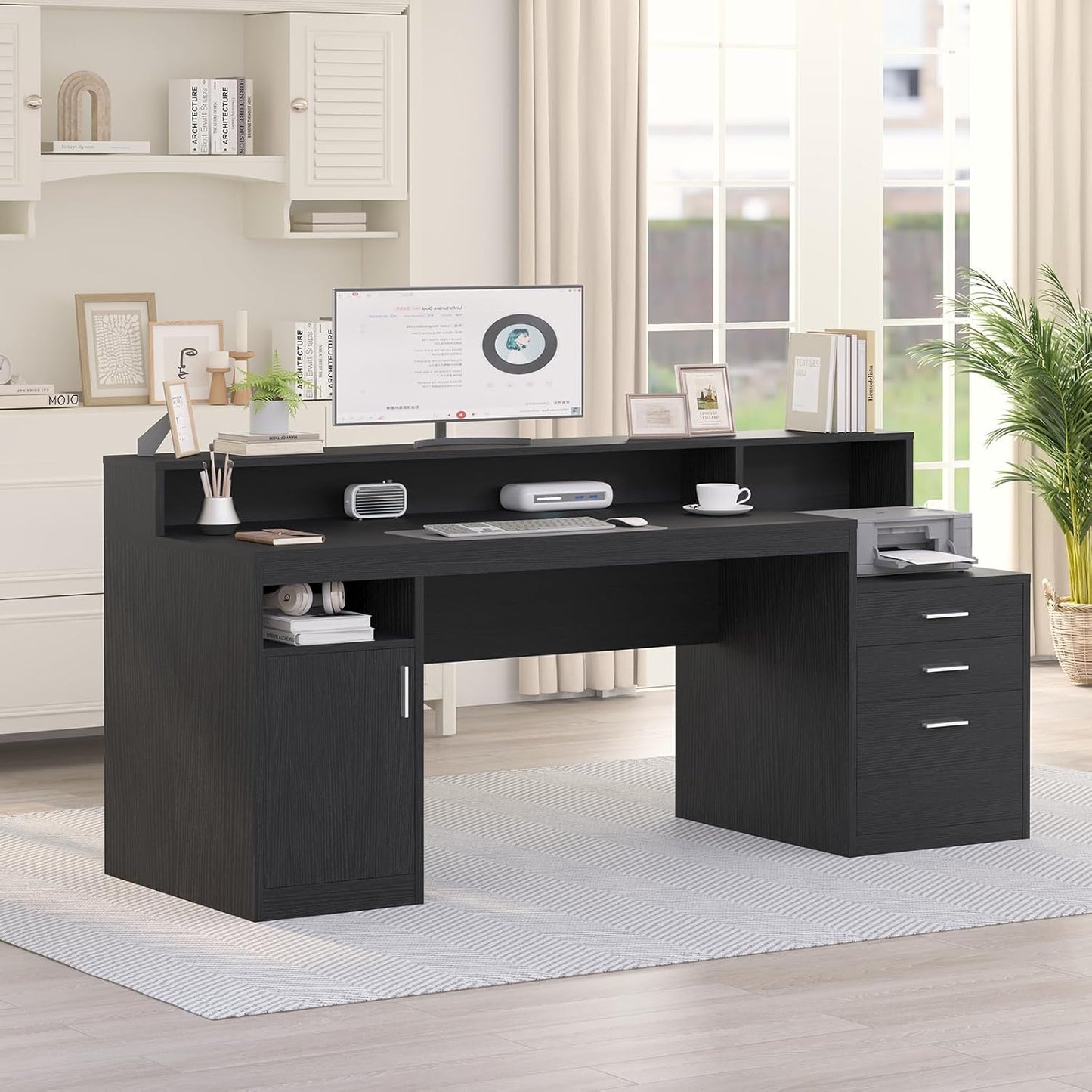 Computer Desk with 3 Drawer & Storage Shelves