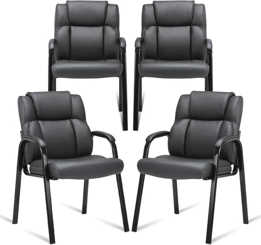 Leather Guest Chair with Padded Arm Rest for Reception Meeting Conference