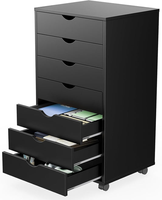 Sweetcrispy 7 Drawer Chest Mobile Storage Cabinets Wooden Dresser with Wheels